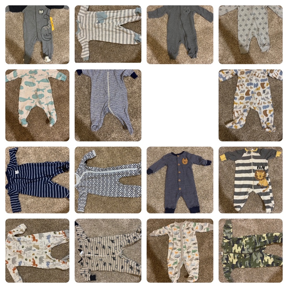 15 pieces, 0-3 months baby boy sleepers pajamas